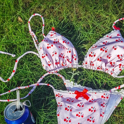 Triangle Bikinis Bow Swimsuit Women Sexy Swimwear Bandage Bikini Set Summer Biquini Female Beachwear Low Waist Thong Swimsuits