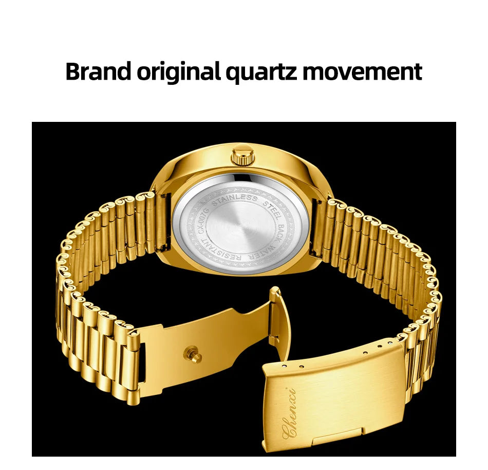 CHENXI Couple's Matching Quartz Watches Gold-Tone High-Fashion Diamond-Studded Waterproof Steel Bracelet Timepieces