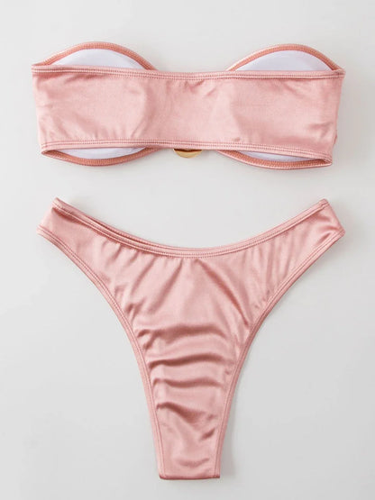 Bandeau Bikini Swimsuit Women 2026 Two-piece Swimwear Thong Bikinis Sets Female Bathing Suit Push Up Monokini Beach Wear Biquini