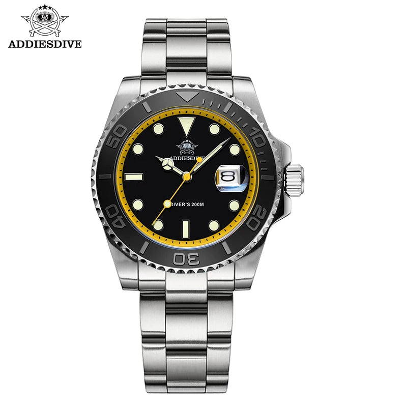 ADDIESDIVE Men's Watch BGW9 Super Luminous 316L Stainless Steel 20Bar Diving Quartz Steel Watches