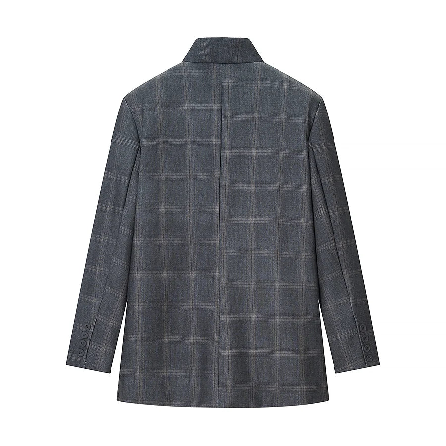 HH Women Fashion Plaid Blazer Coat Stand Collar Long Sleeve Jacket 2026 Spring Trend Casual Office Lady Chic Outerwear