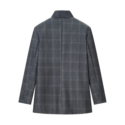 HH Women Fashion Plaid Blazer Coat Stand Collar Long Sleeve Jacket 2026 Spring Trend Casual Office Lady Chic Outerwear