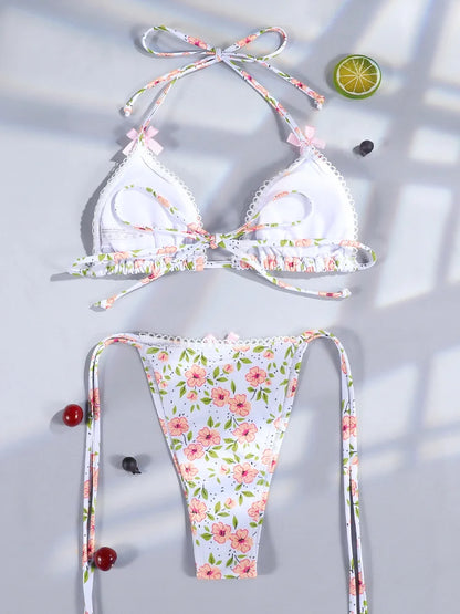 Mini Bowknot Bikinis Set for Women Patchwork Swimsuit Summer Beach Wear brown Thong Swimwear Swimming Bathing Suit 2025