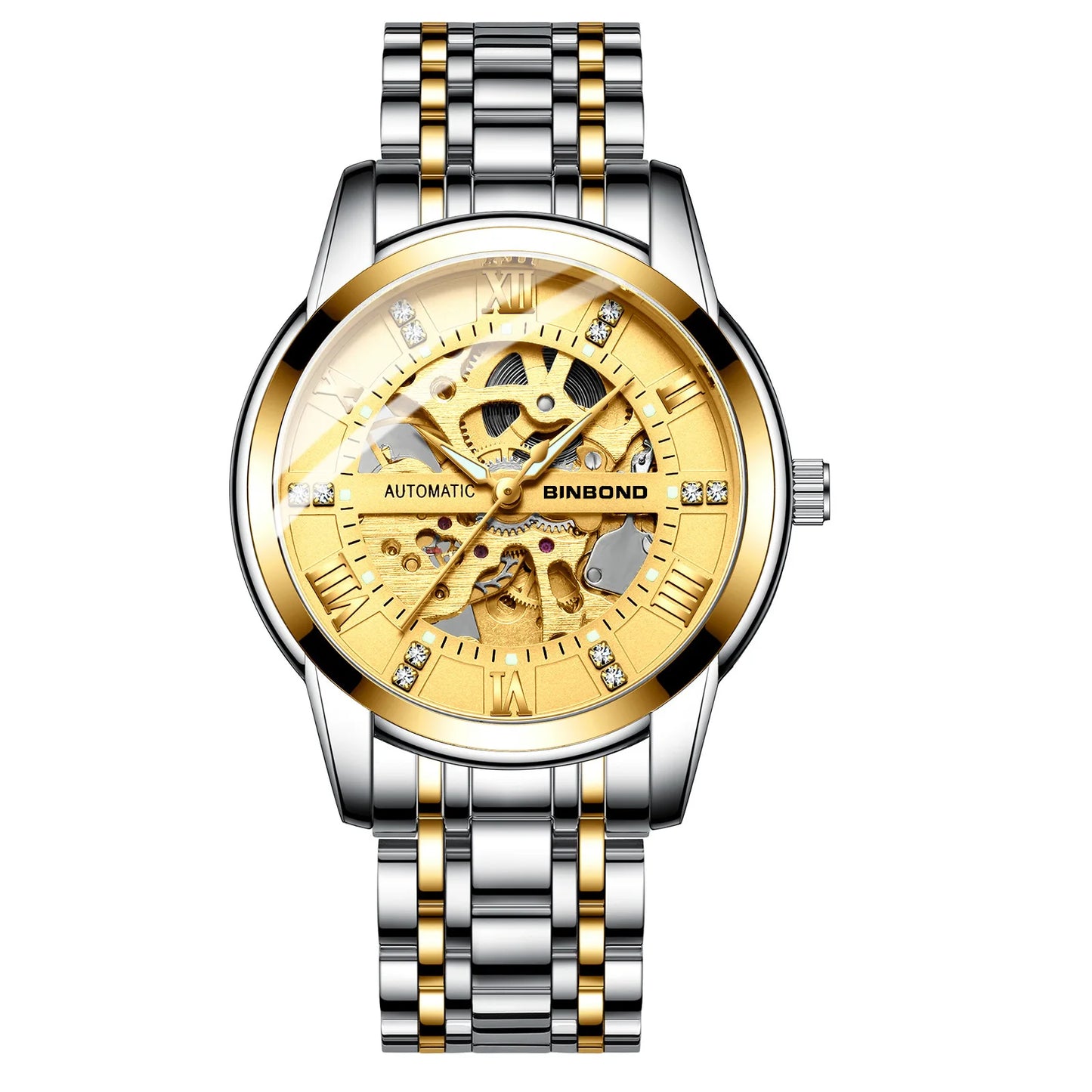 Bindond Mens Automatic Mechanical Watches Top Brand Luxury Stainless Steel Waterproof Hollow Male Wristwatches Relogio Masculino