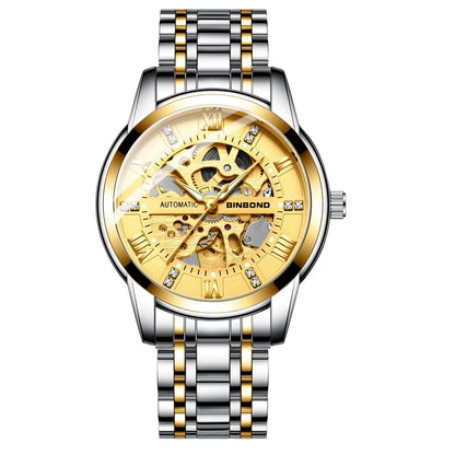 Bindond Mens Automatic Mechanical Watches Top Brand Luxury Stainless Steel Waterproof Hollow Male Wristwatches Relogio Masculino