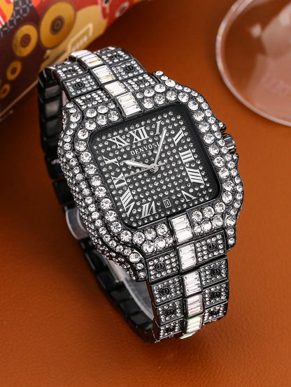 Luxury diamond watches for men Hip Hop Style Bling Bling Iced Out Wristwatch Fashion Square Stainless Steel Waterproof Clock 202