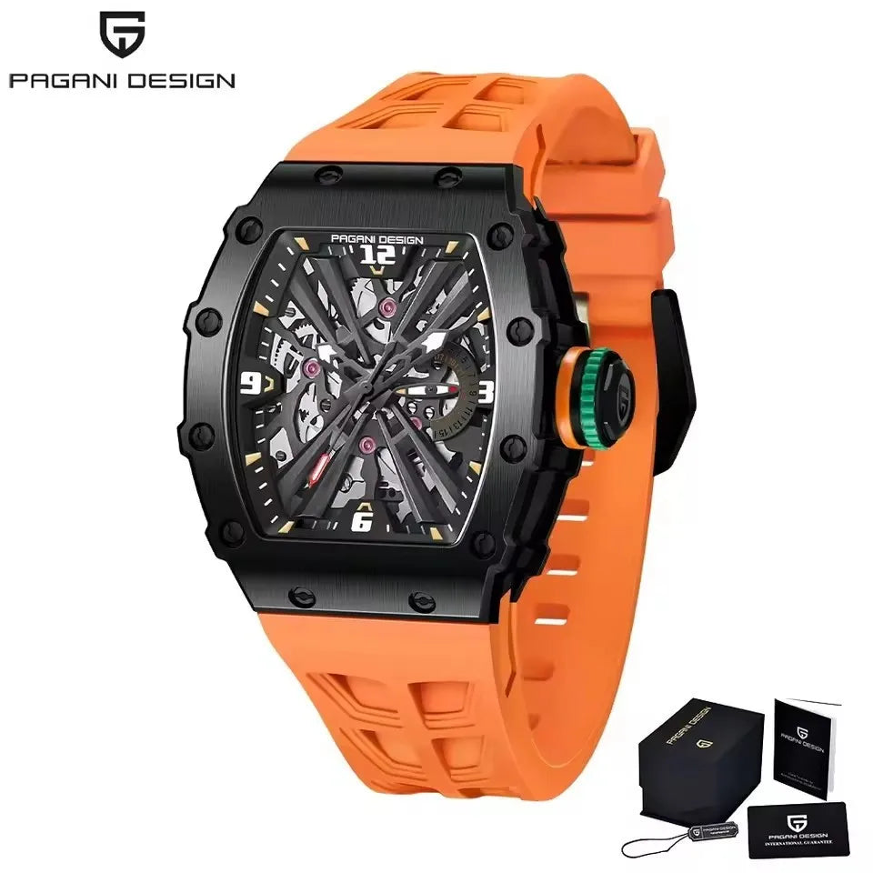 PAGANI DESIGN  Luxury Mens Quartz Watches Barrel Shape Waterproof Wrist Watch For Men VH65 Silicone Luminous Sapphire Mirror