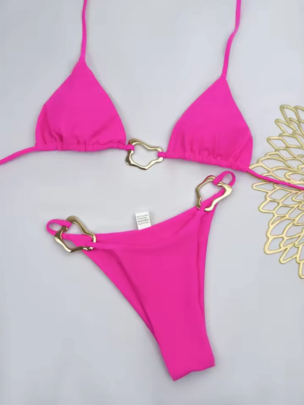 Sexy Solid Color Halter Lace-up Low Waist Bikini Set Women's Two Pieces Triangle Thong Swimsuit Bathing Suit Brazilian Biquinis