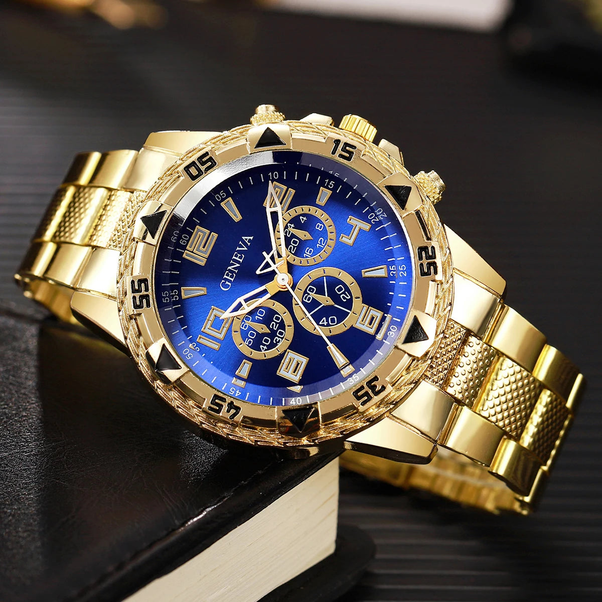 4PCS/Set Fashion Men Business Watches Luxury Big Dial Quartz Watch for Men Clock Jewelry Set Reloj Hombre（Without Box）