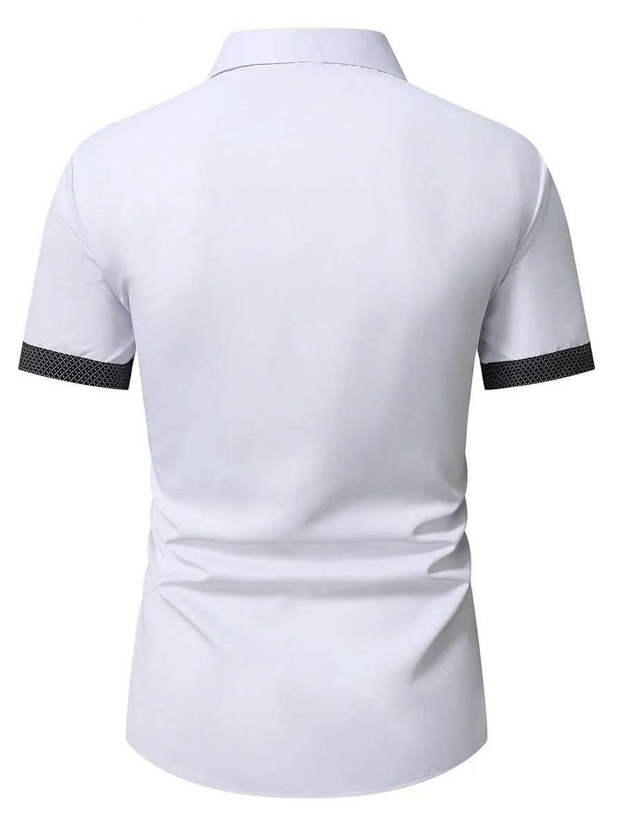 Spring Summer New Men Clothes Short Sleeve Spell Color Shirt 95% Polyester 5%Spandex