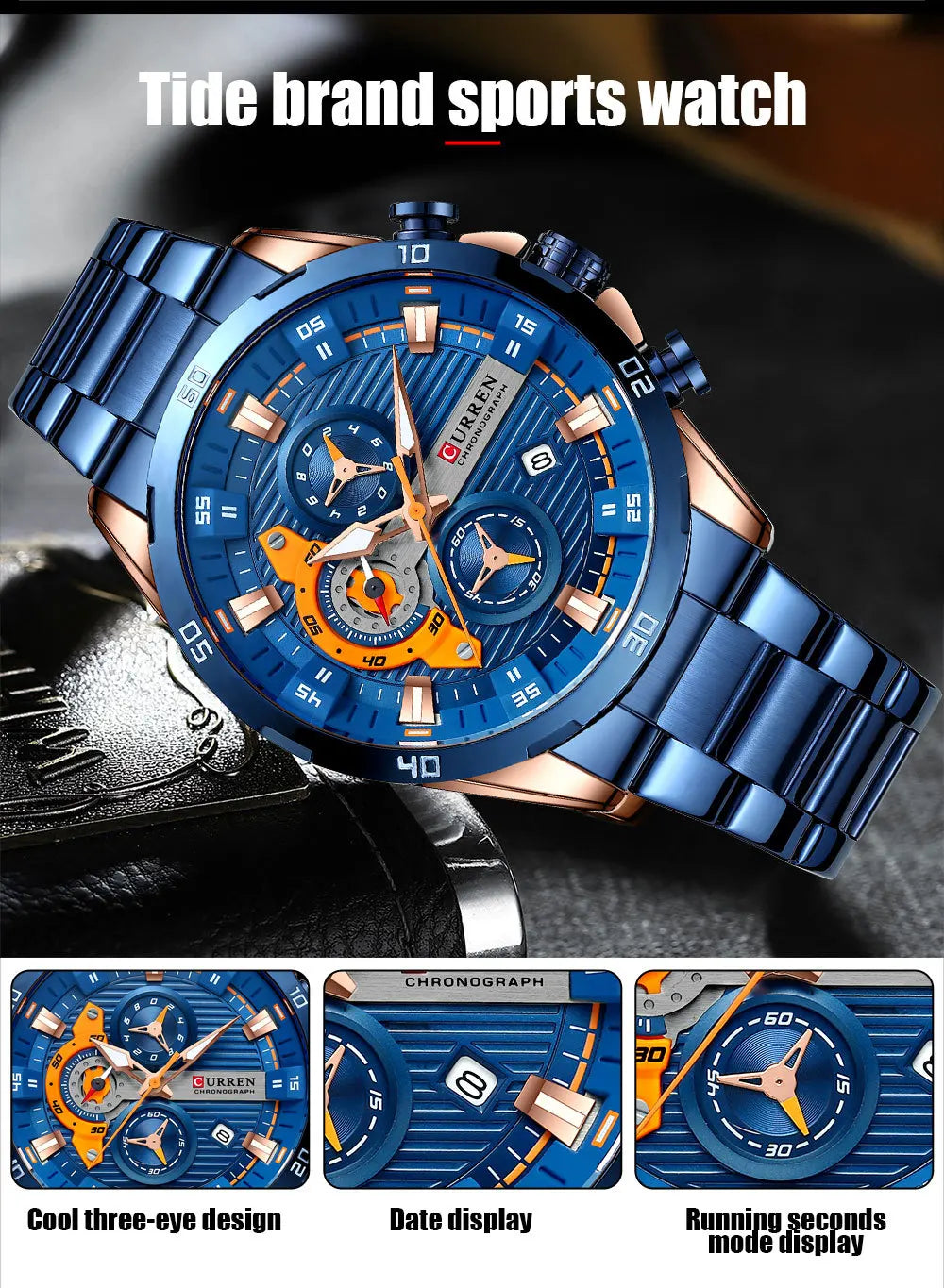CURREN 8402 Creative Fashion Mens Business Casual Wristwatches Stainless Steel Luminous Dial Chronograph Clock