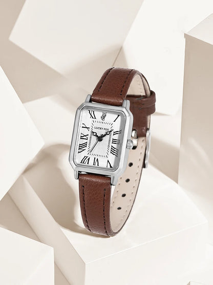 Fashion Rectangle Quartz Wrist Watch for Women Luxury Brand Roman Dial Leather Strap  Ladies Watches Clock