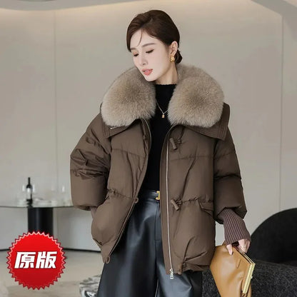 2024 Winter New Short Down Cotton Jacket Women Korean Loose Cotton Jacket Women, Oversized Wool Collar, Thickened Cotton Coat