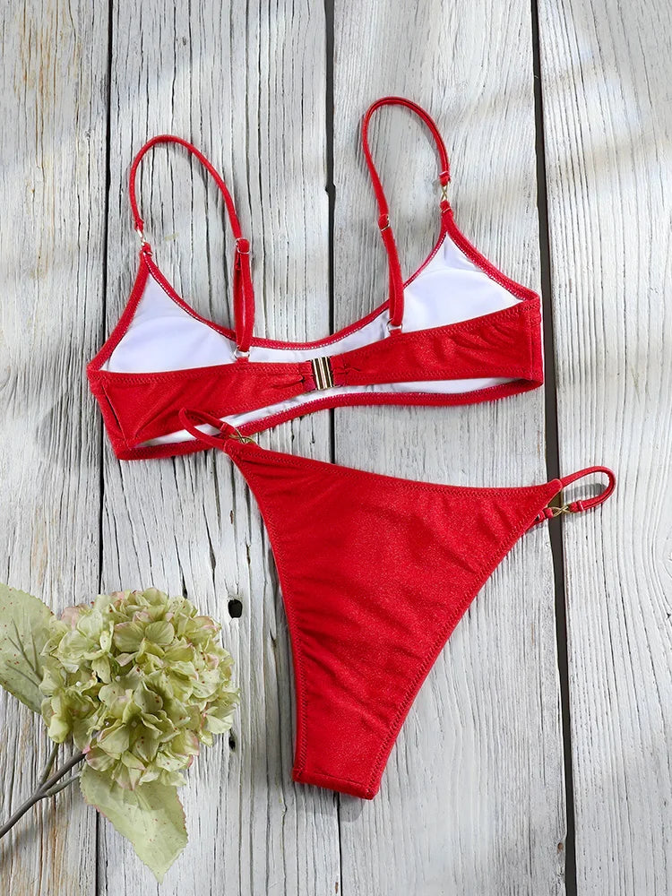 Solid Color Bikinis Set Triangle Swimwear Women 2026 Bandage Swimsuit Patchwork Bathing Suit Beach Biquini Mujer Swimming Wear