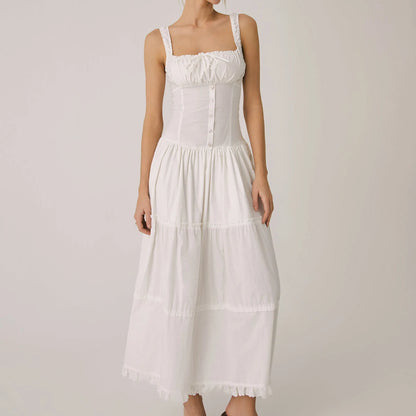 Ashgaily White Dress Women Halter Cotton Long Dress Lace Elegant Party Outfits Ladies Sexy Club Clothes