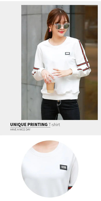 Spring Lady New Loose Appear Thin Long Sleeved Thin Style Korean Round Neck Patchwork Contrasting Colors Insert All-match Tops