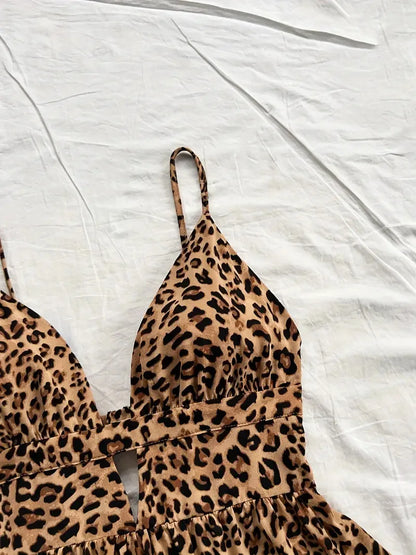 4-Color Leopard Printed Sexy Camisole Dress Women Sleeveless Backless Mini Dress Summer Vacation Dresses
