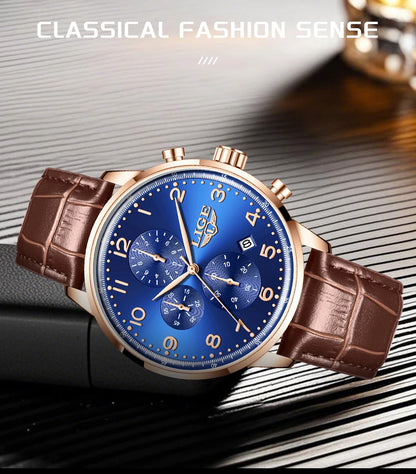 LIGE Casual Sports Watches For Men Fashion Business Leather Waterproof Quartz Men Watch Top Brand Luxury Military Chronograph