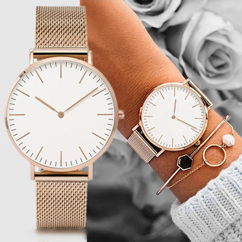 Top Brand Luxury Watches Women Fashion Stainless Steel Mesh Belt Quartz Wristwatch Simple Casual Ladies Clock Gift Montre Femme
