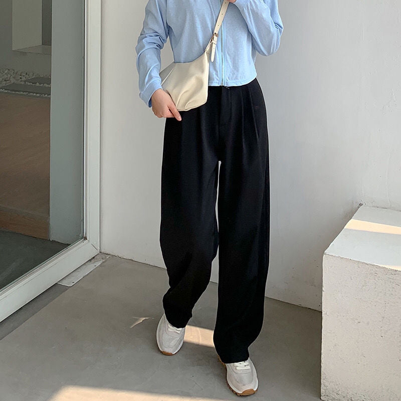 High Waist Women Suit Pants Fall Straight Office Ladies Korean Fashion Trousers Casual Button Loose Female Black Pants New