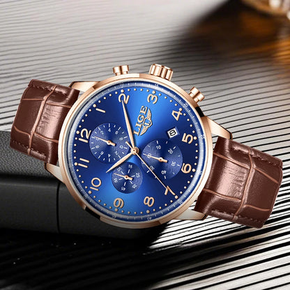 LIGE Casual Sports Watches For Men Fashion Business Leather Waterproof Quartz Men Watch Top Brand Luxury Military Chronograph