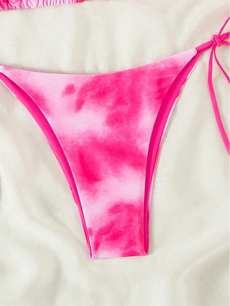 Tie Dye Bikins 2025 Mini Micro String Bikini Women Swimwear Female Swimsuit Two Pieces Bikini Set Halter Bathing Suit Swim Lady