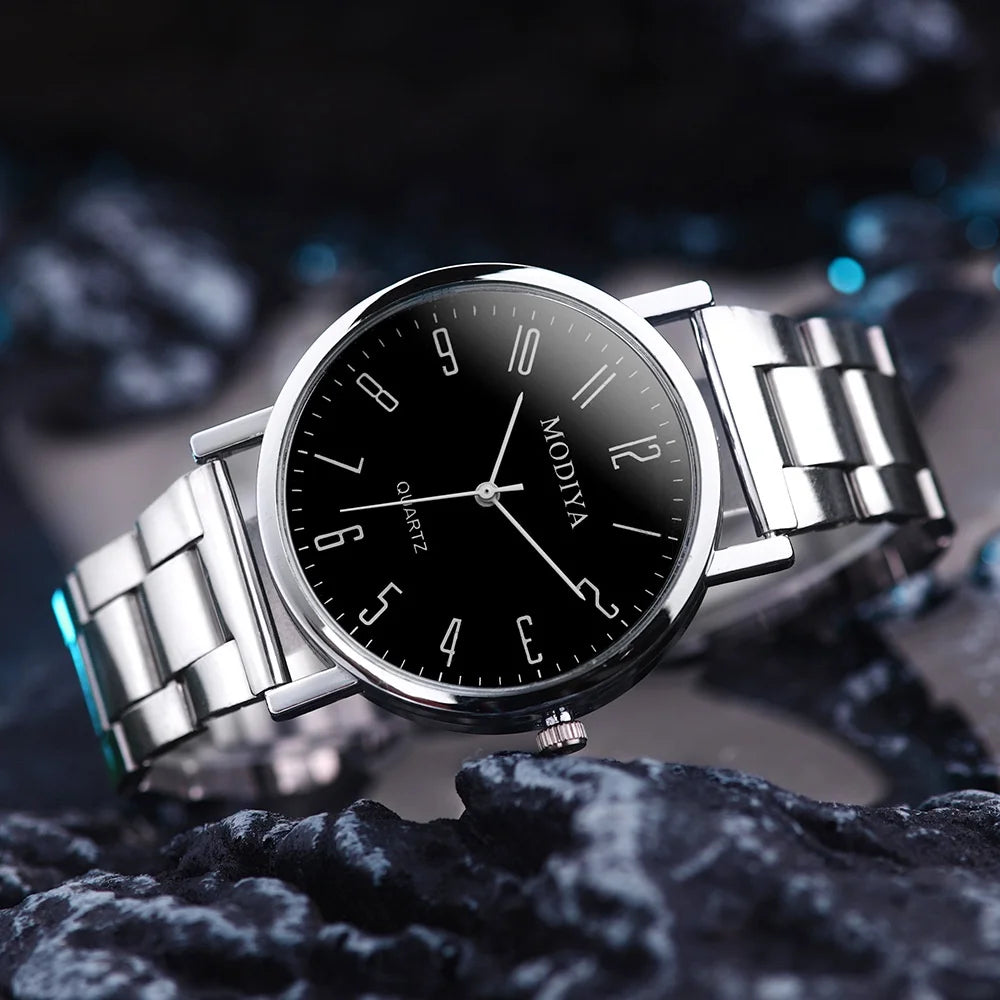 Fashion Men's Watch Casual Silver Alloy Band Male Business Quartz Watches Clock Wristwatches