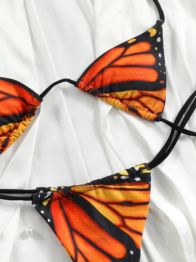 Sexy Swimwear Women Butterfly Bikinis Print Swimsuit Triagle Beachwear Bandage Bathing Suits Micro Biquini