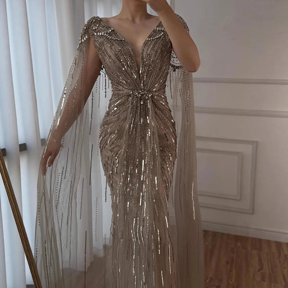 Serene Hill 2025 Turquoise Mermaid Evening Dresses Gowns With Beaded  Cape For Women's Wedding Party LA72168A Customized