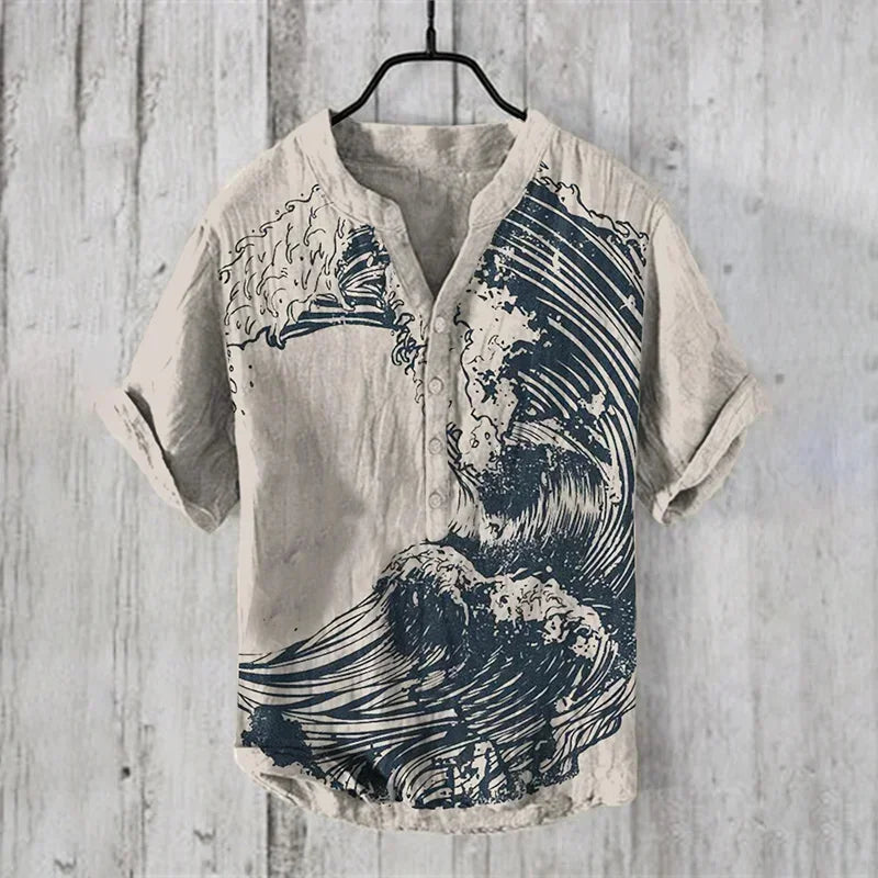 Spring and summer men's and women's shirts independent station casual Hawaiian style shirts men's tops 100% linen new hot sale