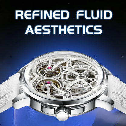 Mark Fairwhale Fashion Watches Mens Silicone Strap Waterproof Automatic Skeleton Mechanical Watch