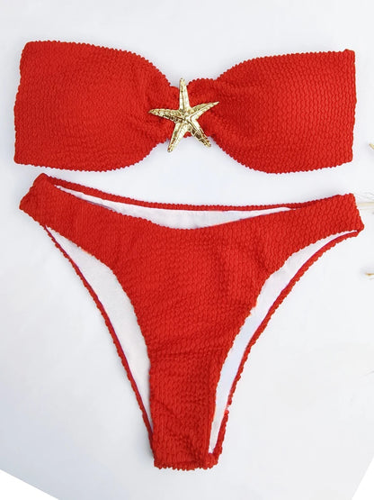 Contrast Binding Bandeau Bikinis 2026 Women Sexy Swimsuit Solid Padded Swimwear Female Bathing Suit Swimming Summer Beachwear
