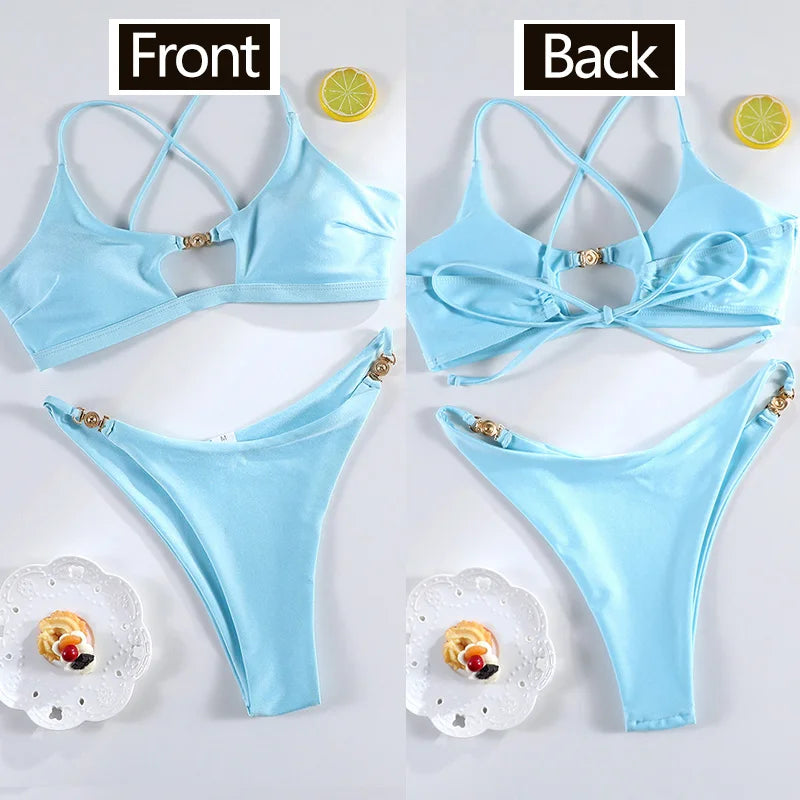 Miyouj 2026 Bikinis Leopard Swimsuit Bandage Bath Wear Sexy Piece Suits Low Waist Swimwear Triangle Bathsuit Summer Biquini