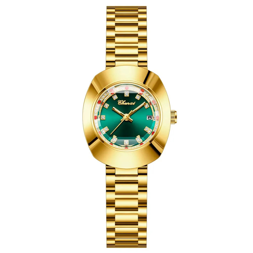 CHENXI Couple's Matching Quartz Watches Gold-Tone High-Fashion Diamond-Studded Waterproof Steel Bracelet Timepieces