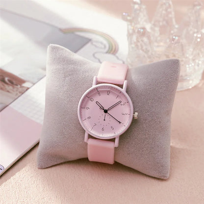 Fashion Women's Pink Minimalist Watch Silicone Strap Quartz Wristwatch Elegant Ladies Watches