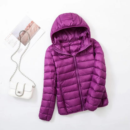 Plus Size Thin Light Down Jacket Women 2023 Autumn Winter Slim Short Hooded Warm White Duck Down Coat Women Outerwear Streetwear