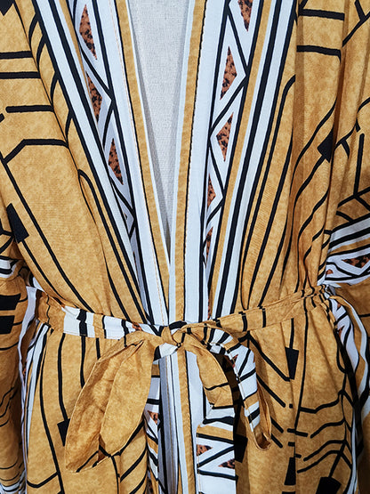 2025 Beach Kimono Cover-up Loose Swimsuit Cover Up Front Open Belt Kaftan Robe Plage Beach Pareos Dress Tunic Beach Wear