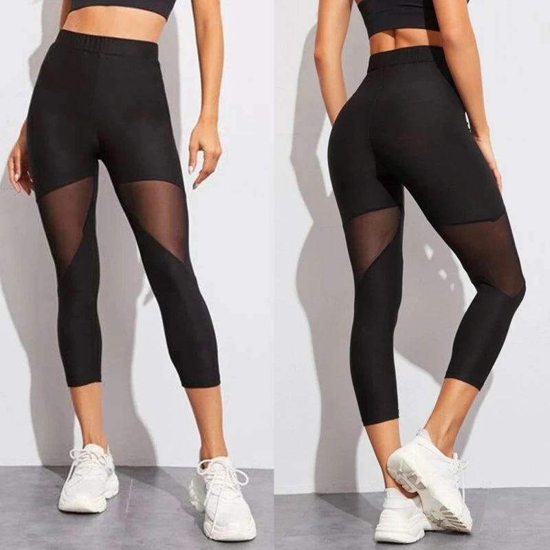 Black Patchwork Mesh Leggings Women's Jeggings Legins Women Leggins Sports Elastic Capri Pant  Women Fitness Yoga Pants