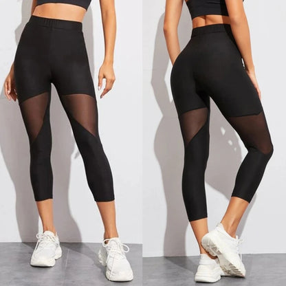 Black Patchwork Mesh Leggings Women's Jeggings Legins Women Leggins Sports Elastic Capri Pant  Women Fitness Yoga Pants