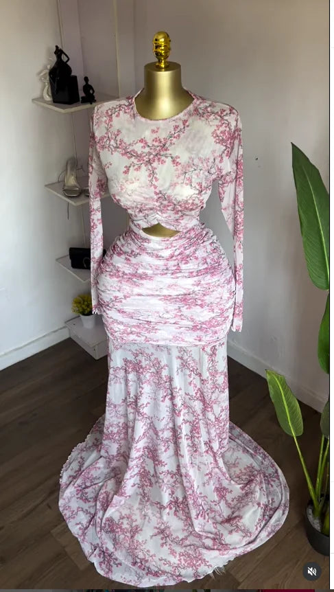GLCMYAYA 2025 Fall Women O-neck Long Sleeve Print Mermaid Maxi Dress 2025 Evening Birthday Beach Sexy Night Party Long Dresses