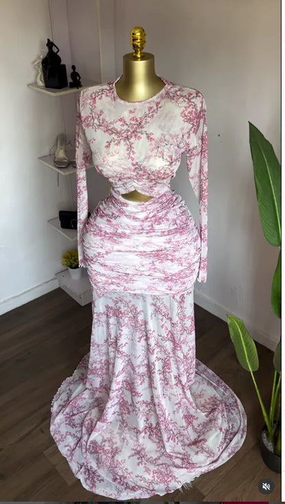 GLCMYAYA 2025 Fall Women O-neck Long Sleeve Print Mermaid Maxi Dress 2025 Evening Birthday Beach Sexy Night Party Long Dresses
