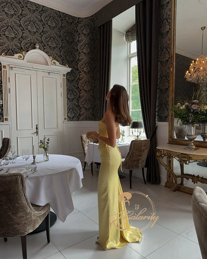 Galarity Yellow Satin Corset Prom Dresses 2026 Strapless Bodycon Women's Party Gown Mermaid Evening Dresses Gala Gown Customized