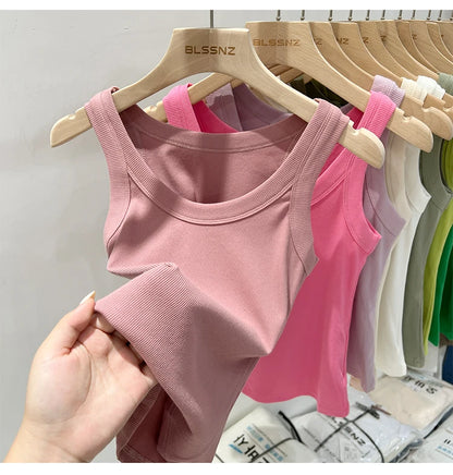 zjaiss Women Solid Round Neck Ribbed Tank Top Camisole Women 2026 Summer Basic Elastic Tank Top O Neck Solid Tank Top