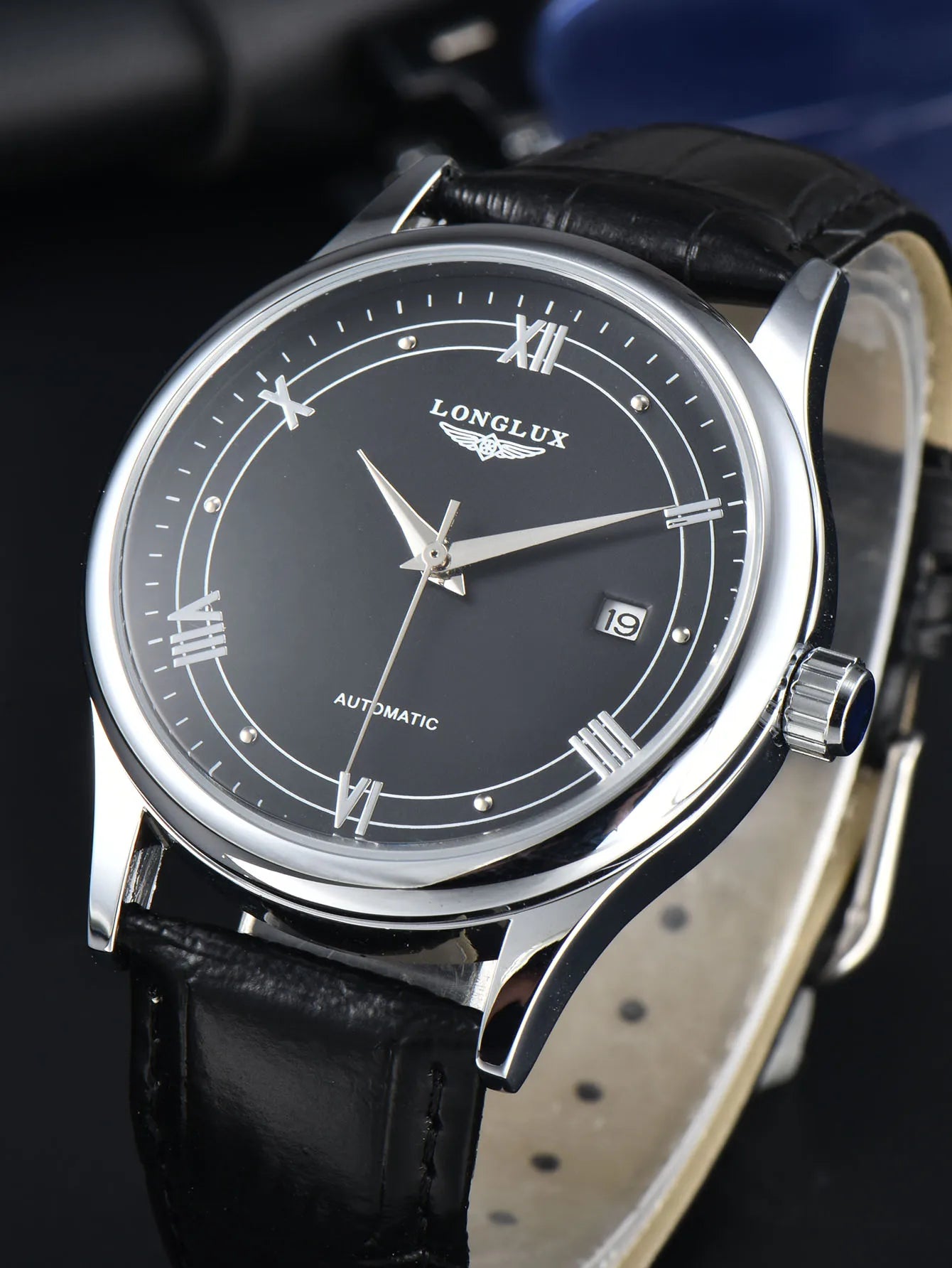 Men automatic watch simple mechanical watches  date waterproof fashion leather gift