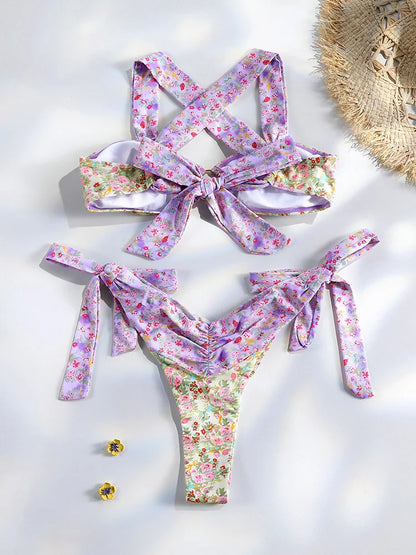 Sexy Bikinis Micro Thongs Swimsuit Women Bathing Suit Rings Biquini Bandage Beachwear Print Swimwear Sexy Bikini Sets With Chain