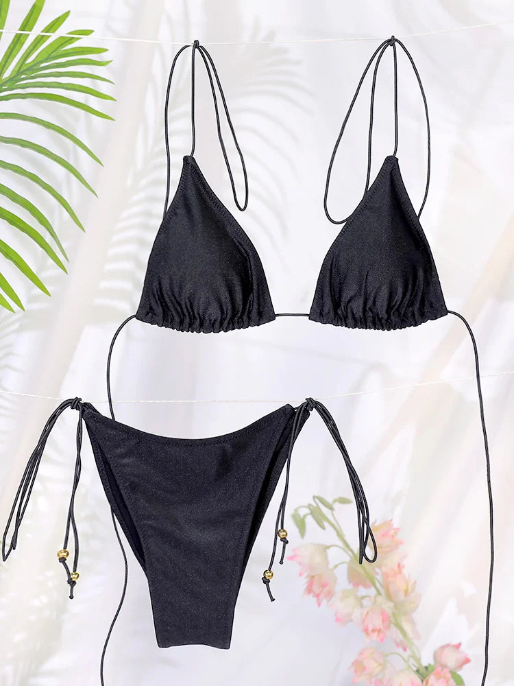 ZRTAK Sexy Swimsuit Bikinis Women Swimwear High Cut Bathing Suit Push Up Biquinis Bandage Beachwear Solid Bikini Sets