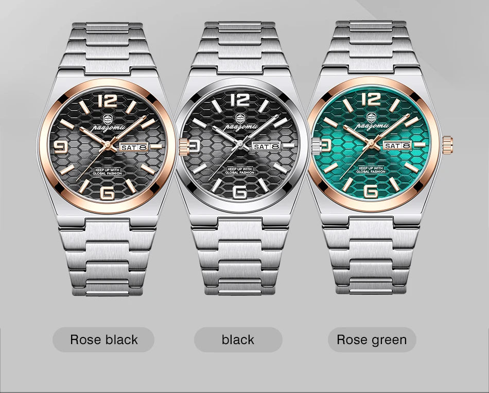 PAAZOMU Casual Man Watch Fashion Exquisite Men Wristwatches Waterproof Luminous Date Stainless Steel Quartz Men's Watches Reloj