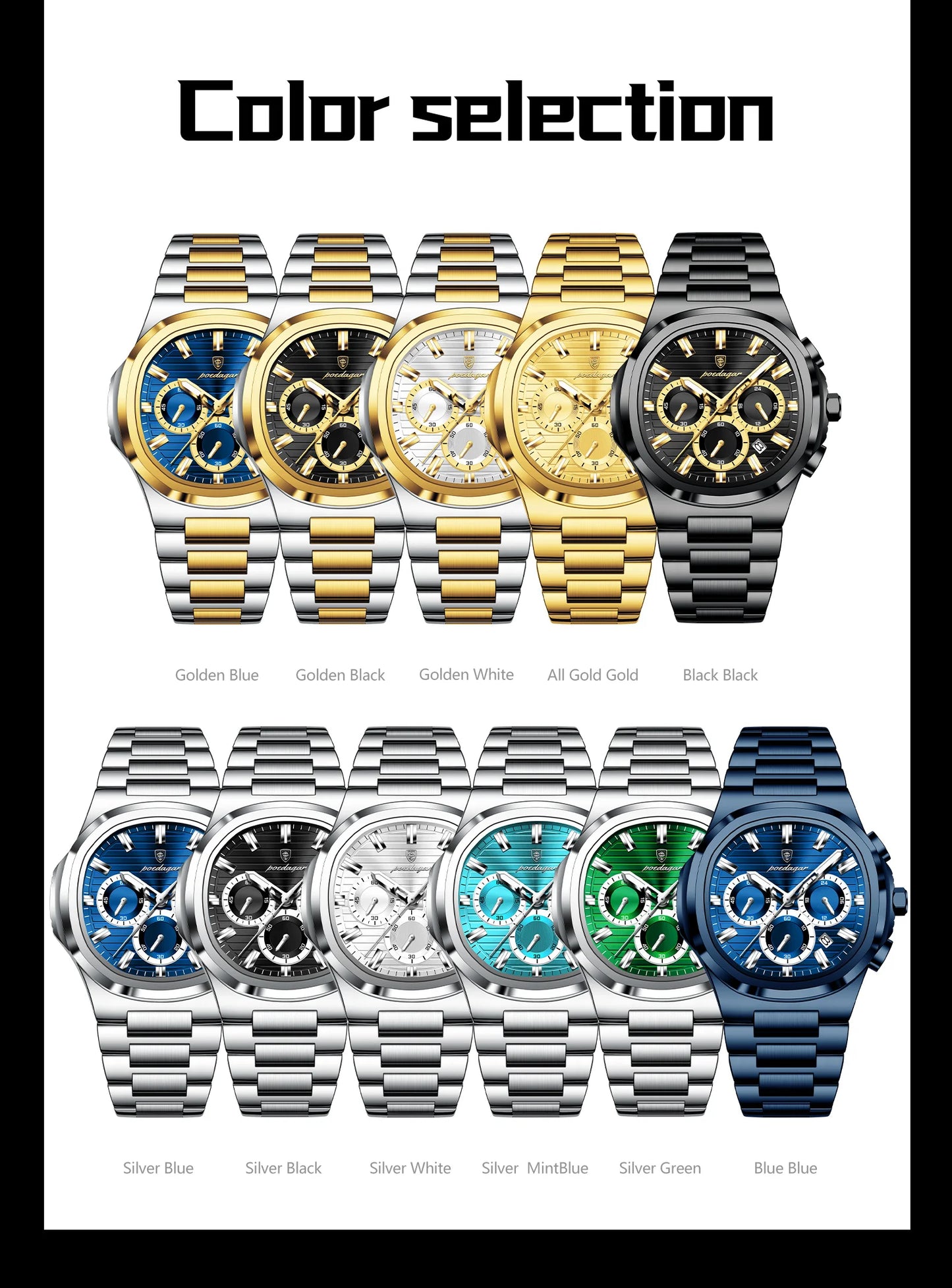 POEDAGAR Business Male Clock Date Chronograph Waterproof Luminous Luxury Men Watch Stainless Steel Quartz Fashion Men's Watches