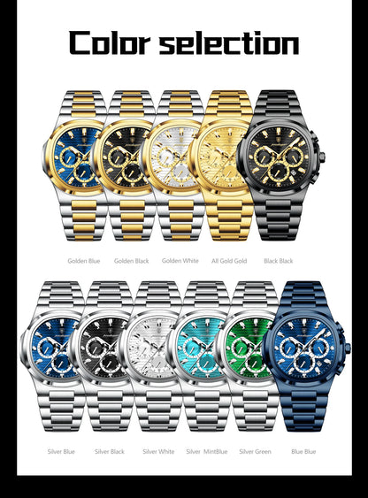 POEDAGAR Business Male Clock Date Chronograph Waterproof Luminous Luxury Men Watch Stainless Steel Quartz Fashion Men's Watches