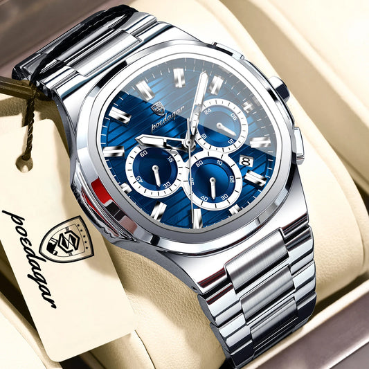 POEDAGAR Business Male Clock Date Chronograph Waterproof Luminous Luxury Men Watch Stainless Steel Quartz Fashion Men's Watches